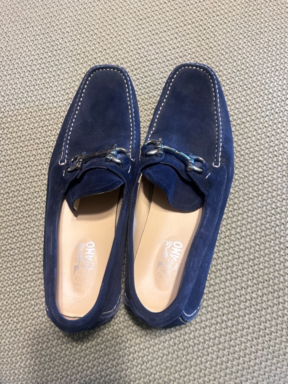 Salvatore Ferragamo Navy Suede Bit-Detail Loafers